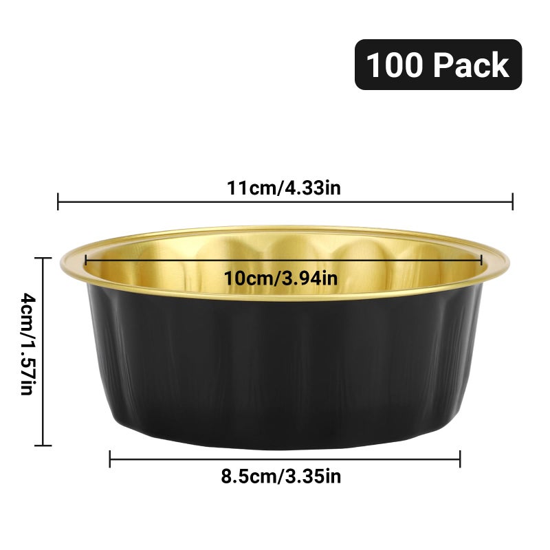 Beasea Disposable Baking Ramekins, 8 oz 100 Pack 3.9" 235ml Aluminum Foil Cups Bake Utility Ramekin Cup Souffle Cup Muffin Cupcake Baking Cup Mini Pudding Cups for Party Wedding Birthday - Black Gold - Image 2